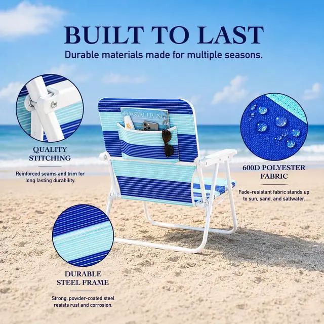 Alt view image 7 of 7 - Folding Beach Chair, 1 Position Lightweight and Portable Foldable Outdoor Camping Chair with Carry Strap, Horizon Stripe