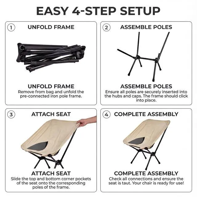 Alt view image 4 of 7 - Camping Chair Portable Backpacking Chair - Ultralight Folding Chair - Compact, Lightweight Foldable Chairs for Hiking Mountaineering Beach (Beige)
