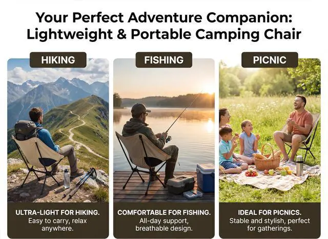 Alt view image 5 of 7 - Camping Chair Portable Backpacking Chair - Ultralight Folding Chair - Compact, Lightweight Foldable Chairs for Hiking Mountaineering Beach (Beige)