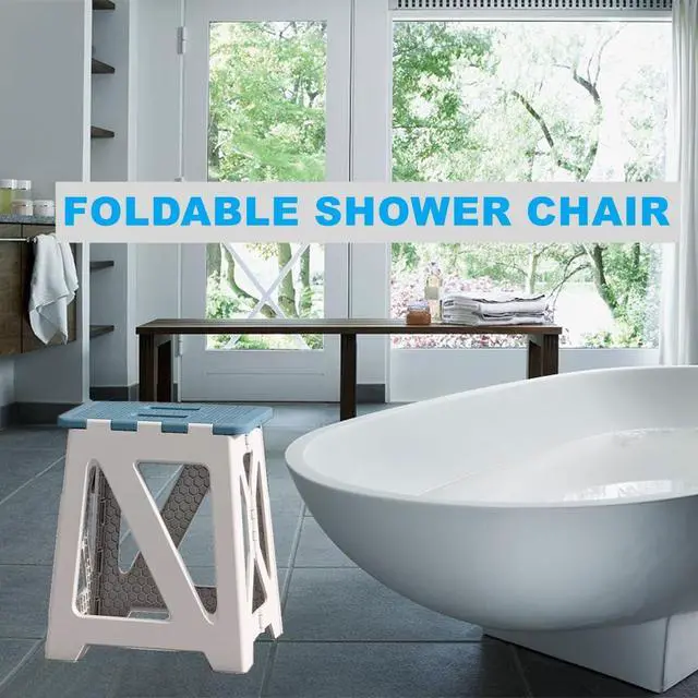 Alt view image 3 of 7 - Foldable Bath Shower Safety Chair Seat Grey, Foldable and Anti-Slip Bench Bathtub Stool for Elderly or Seniors (Foldable ShowerChair 15.7" H Grey, Seat Size 12.4" x 8.3