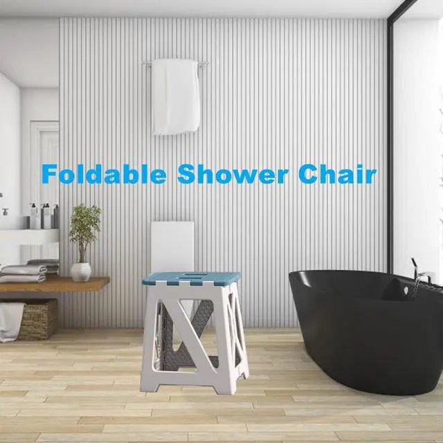 Alt view image 7 of 7 - Foldable Bath Shower Safety Chair Seat Grey, Foldable and Anti-Slip Bench Bathtub Stool for Elderly or Seniors (Foldable ShowerChair 15.7" H Grey, Seat Size 12.4" x 8.3