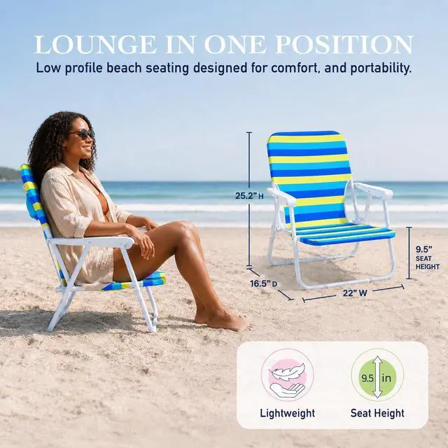 Alt view image 4 of 6 - Folding Beach Chair, 1 Position Lightweight and Portable Foldable Outdoor Camping Accessories with Carry Strap (Bold Stripe, 200lbs Capacity)