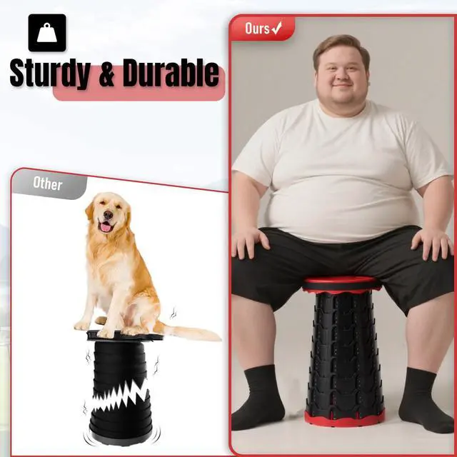 Alt view image 3 of 7 - Upgraded Foldable Stool Thickened Set of 2, Portable Collapsible Stool Retractable Stool, Foldable Portable Collapsible Chair for Fishing, Hiking Tours, BBQ, Parties, Outdoor Activities (Red)
