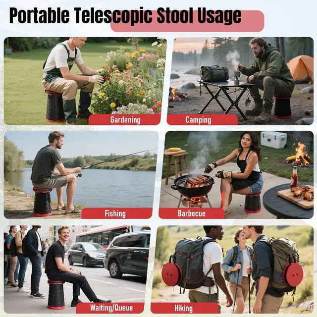 Alt view image 5 of 7 - Upgraded Foldable Stool Thickened Set of 2, Portable Collapsible Stool Retractable Stool, Foldable Portable Collapsible Chair for Fishing, Hiking Tours, BBQ, Parties, Outdoor Activities (Red)