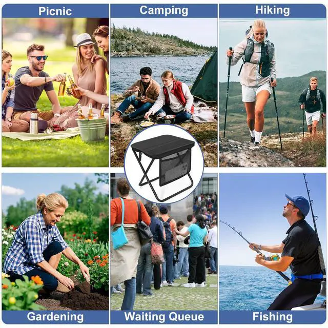 Alt view image 5 of 7 - Portable Folding Camp Stool with Side Pocket, Lightweight Foldable Camping Stool for Adults, Backpacking Travel Fishing Stool Mini Chair, Compact Folding Seat with Storage Bag