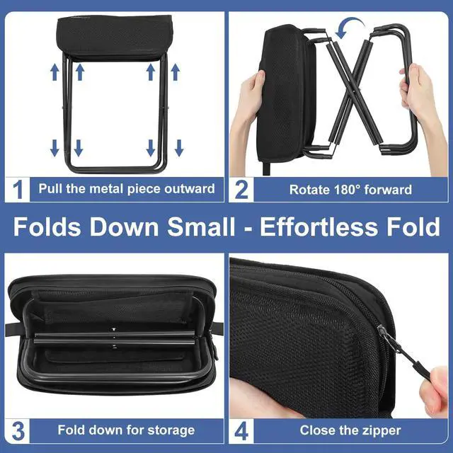 Alt view image 7 of 7 - Portable Folding Camp Stool with Side Pocket, Lightweight Foldable Camping Stool for Adults, Backpacking Travel Fishing Stool Mini Chair, Compact Folding Seat with Storage Bag