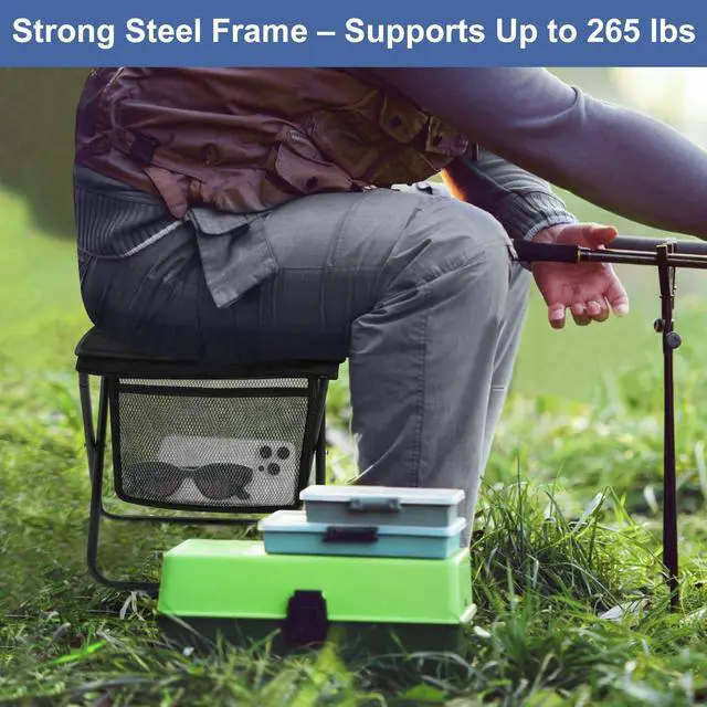 Alt view image 4 of 7 - Portable Folding Camp Stool with Side Pocket, Lightweight Foldable Camping Stool for Adults, Backpacking Travel Fishing Stool Mini Chair, Compact Folding Seat with Storage Bag