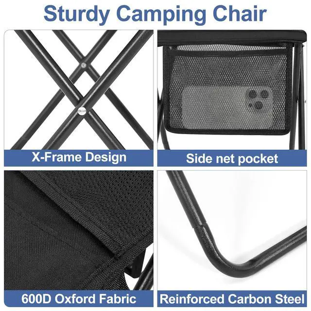 Alt view image 6 of 7 - Portable Folding Camp Stool with Side Pocket, Lightweight Foldable Camping Stool for Adults, Backpacking Travel Fishing Stool Mini Chair, Compact Folding Seat with Storage Bag