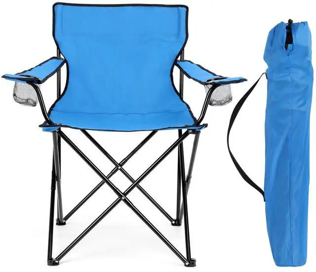 Main image of Folding Camping Chair & Carrying Bag, Foldable Camp Chair with Cup Holders for Adults, Portable for Lawn, Outdoors, Fishing, Hiking, Travel, Picnic, Beach, Oversized & Supports 275lbs (Blue)