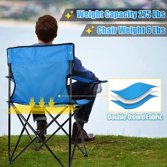 Alt view image 5 of 7 - Folding Camping Chair & Carrying Bag, Foldable Camp Chair with Cup Holders for Adults, Portable for Lawn, Outdoors, Fishing, Hiking, Travel, Picnic, Beach, Oversized & Supports 275lbs (Blue)