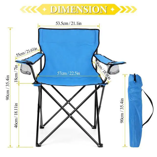 Alt view image 2 of 7 - Folding Camping Chair & Carrying Bag, Foldable Camp Chair with Cup Holders for Adults, Portable for Lawn, Outdoors, Fishing, Hiking, Travel, Picnic, Beach, Oversized & Supports 275lbs (Blue)