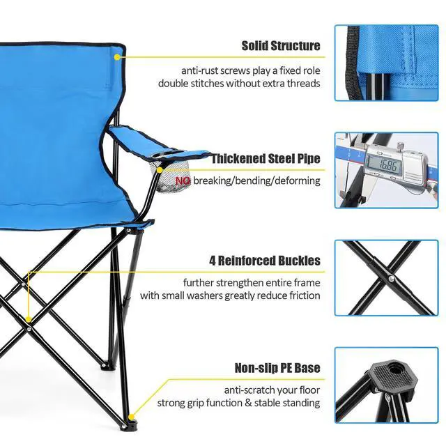 Alt view image 3 of 7 - Folding Camping Chair & Carrying Bag, Foldable Camp Chair with Cup Holders for Adults, Portable for Lawn, Outdoors, Fishing, Hiking, Travel, Picnic, Beach, Oversized & Supports 275lbs (Blue)
