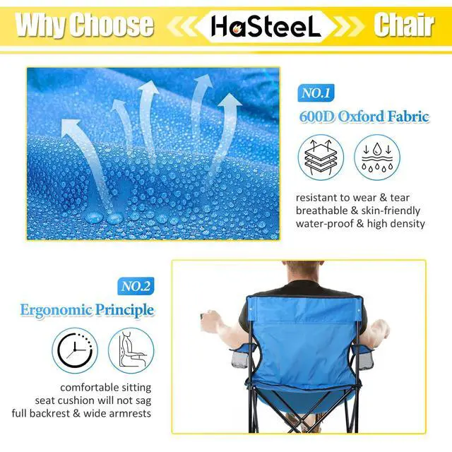 Alt view image 4 of 7 - Folding Camping Chair & Carrying Bag, Foldable Camp Chair with Cup Holders for Adults, Portable for Lawn, Outdoors, Fishing, Hiking, Travel, Picnic, Beach, Oversized & Supports 275lbs (Blue)