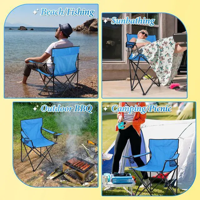 Alt view image 7 of 7 - Folding Camping Chair & Carrying Bag, Foldable Camp Chair with Cup Holders for Adults, Portable for Lawn, Outdoors, Fishing, Hiking, Travel, Picnic, Beach, Oversized & Supports 275lbs (Blue)