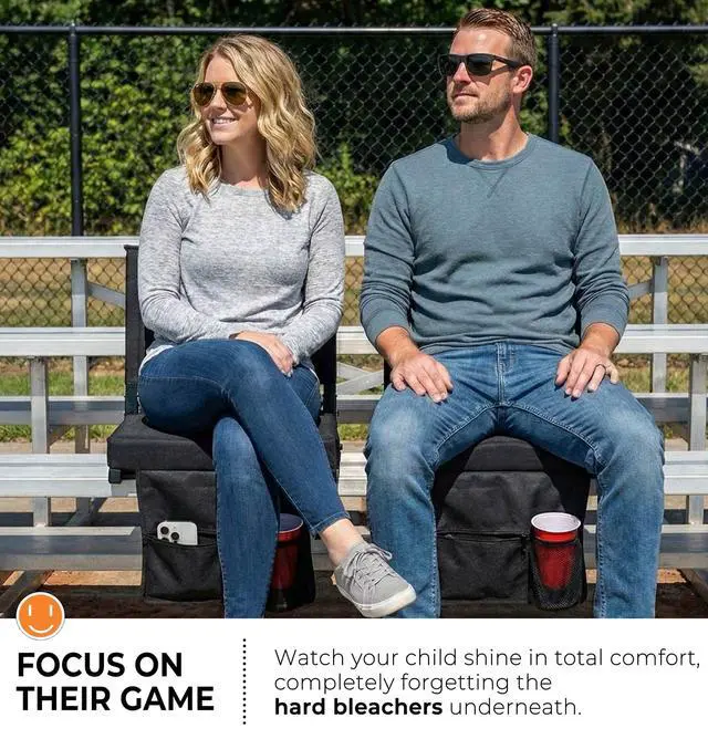 Alt view image 4 of 6 - Stadium Seats with Back Support Bleacher Chairs with Back and Cushion Thick Padded Bleacher Seats Includes Shoulder Strap Black 1pc Standard