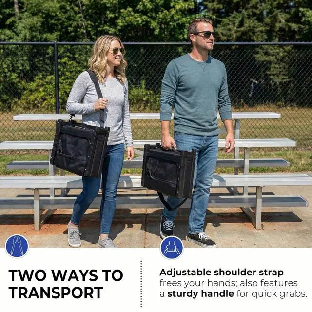 Alt view image 5 of 6 - Stadium Seats with Back Support Bleacher Chairs with Back and Cushion Thick Padded Bleacher Seats Includes Shoulder Strap Black 1pc Standard