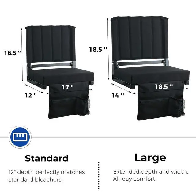 Alt view image 6 of 6 - Stadium Seats with Back Support Bleacher Chairs with Back and Cushion Thick Padded Bleacher Seats Includes Shoulder Strap Black 1pc Standard