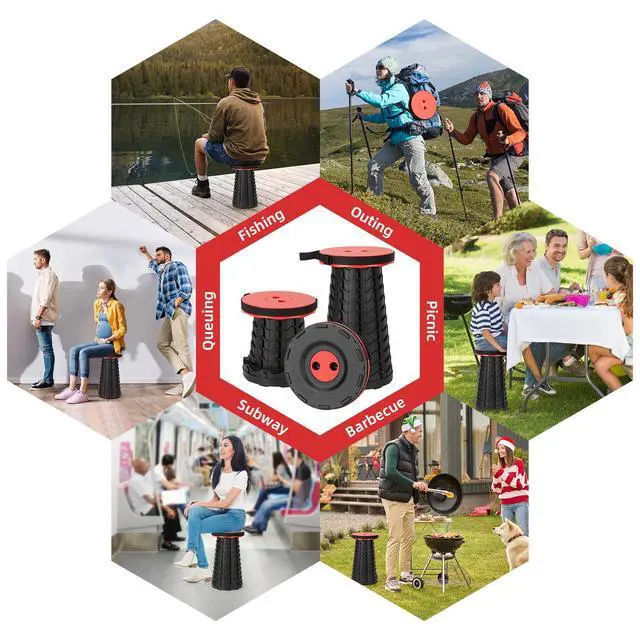 Alt view image 6 of 7 - Collapsible Folding Chair - Upgraded Portable Chair with 400lbs Load Capacity, Perfect for Camping, Fishing, Hiking - Folding Stool with Carrying Straps, Gift for Fisherman (Red)