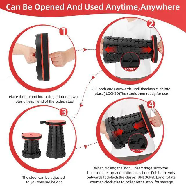 Alt view image 7 of 7 - Collapsible Folding Chair - Upgraded Portable Chair with 400lbs Load Capacity, Perfect for Camping, Fishing, Hiking - Folding Stool with Carrying Straps, Gift for Fisherman (Red)