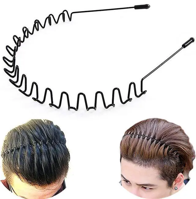 Main image of Metal Hair Band for Men Headband Women Bands Unisex Black Wavy Spring Outdoor Sports Headbands Men's Hoop Clips Accessories Simple Elastic Non Slip Head Headwear