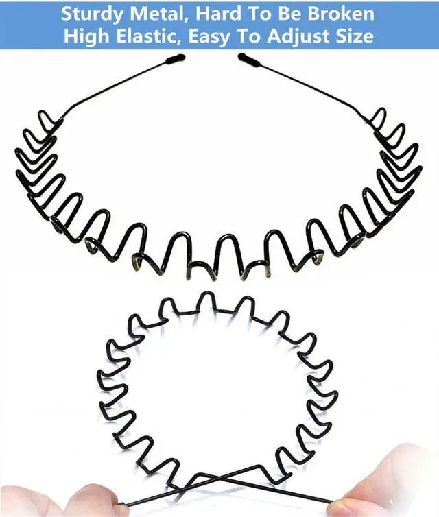 Alt view image 2 of 7 - Metal Hair Band for Men Headband Women Bands Unisex Black Wavy Spring Outdoor Sports Headbands Men's Hoop Clips Accessories Simple Elastic Non Slip Head Headwear