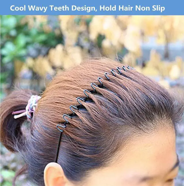 Alt view image 4 of 7 - Metal Hair Band for Men Headband Women Bands Unisex Black Wavy Spring Outdoor Sports Headbands Men's Hoop Clips Accessories Simple Elastic Non Slip Head Headwear