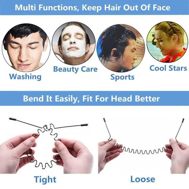 Alt view image 5 of 7 - Metal Hair Band for Men Headband Women Bands Unisex Black Wavy Spring Outdoor Sports Headbands Men's Hoop Clips Accessories Simple Elastic Non Slip Head Headwear
