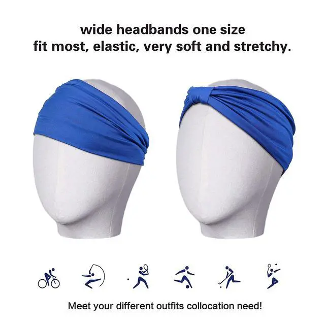 Alt view image 4 of 7 - 6 Pack Wide Headbands for Women Non Slip Soft Elastic Hair Bands Yoga Running Sports Workout Gym Head Wraps, Knotted Cotton Cloth African Turbans Bandana (with 6 Pcs Hair Ties)