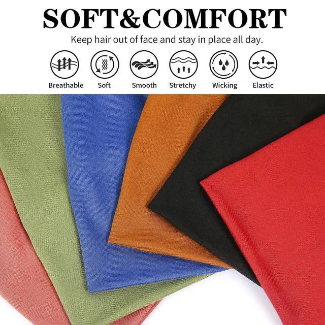 Alt view image 5 of 7 - 6 Pack Wide Headbands for Women Non Slip Soft Elastic Hair Bands Yoga Running Sports Workout Gym Head Wraps, Knotted Cotton Cloth African Turbans Bandana (with 6 Pcs Hair Ties)