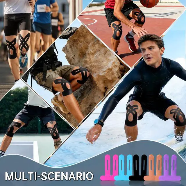 Alt view image 7 of 7 - Precut Kinesiology Tape for Knees, 10 Pcs - Knee Support & Stability, Knee Pain Relief Athletic Tape - Waterproof & Elastic, Breathable Hypoallergenic Latex-Free Tape, Black