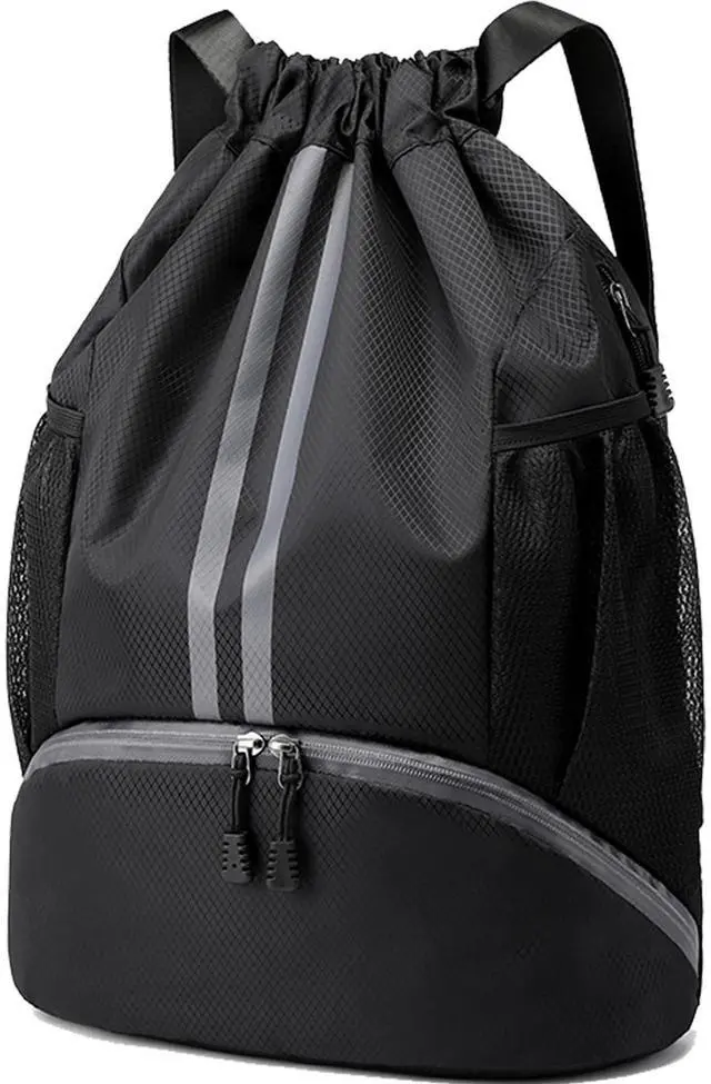 Main image of Sports Drawstring Backpack - String Swim Gym Bag with Shoes Compartment and Wet Proof Pocket for Women&Men