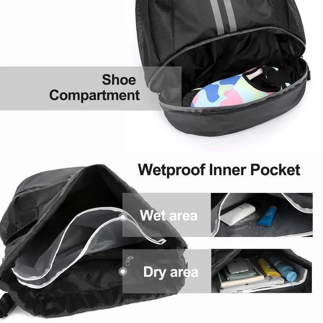 Alt view image 2 of 7 - Sports Drawstring Backpack - String Swim Gym Bag with Shoes Compartment and Wet Proof Pocket for Women&Men