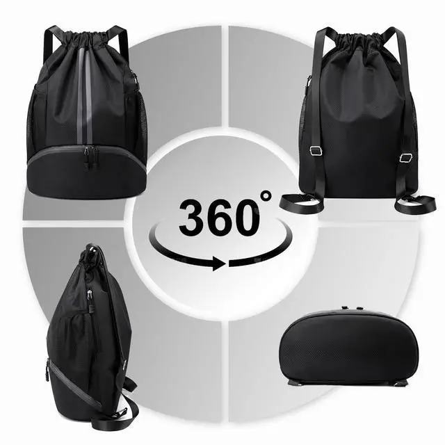 Alt view image 7 of 7 - Sports Drawstring Backpack - String Swim Gym Bag with Shoes Compartment and Wet Proof Pocket for Women&Men