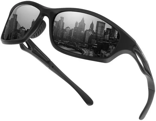 Main image of Polarized Sports Sunglasses for Men Women Running Cycling Fishing Golf Driving Shades Sun Glasses Tr90 (black matte frame with black lens)