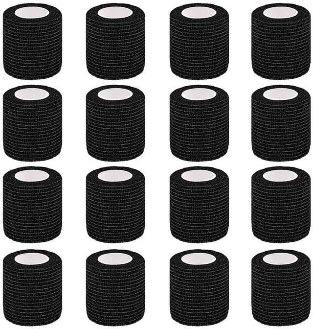 Main image of 16 Pack Self Adhesive Bandage Wrap, 2" X 5 Yards Black Elastic Cohesive Bandage Wrap for Sports, Wrist, Ankle and Vet Wrap, Grip Tape