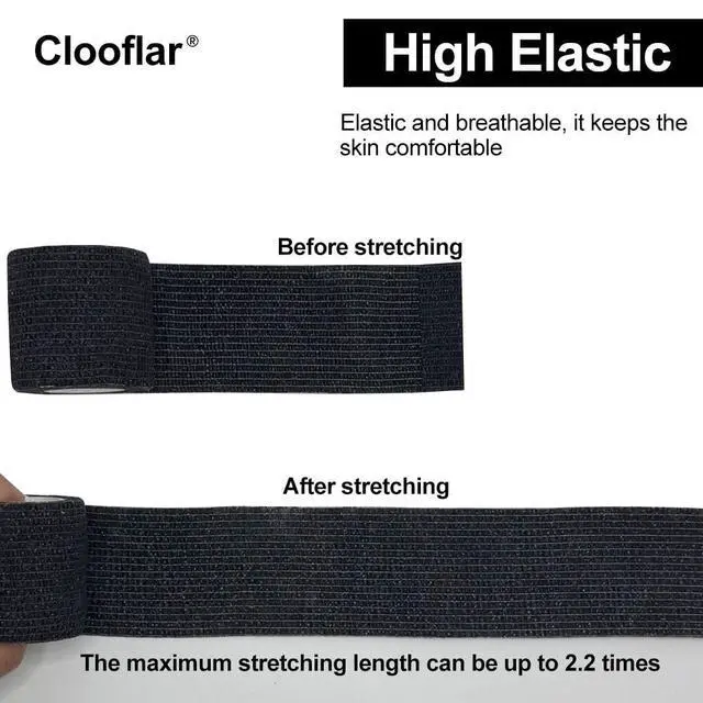 Alt view image 3 of 7 - 16 Pack Self Adhesive Bandage Wrap, 2" X 5 Yards Black Elastic Cohesive Bandage Wrap for Sports, Wrist, Ankle and Vet Wrap, Grip Tape