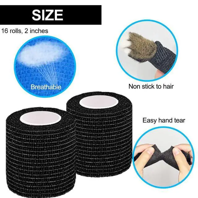 Alt view image 4 of 7 - 16 Pack Self Adhesive Bandage Wrap, 2" X 5 Yards Black Elastic Cohesive Bandage Wrap for Sports, Wrist, Ankle and Vet Wrap, Grip Tape