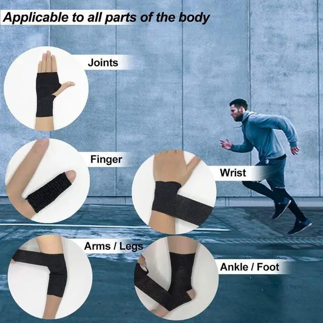 Alt view image 5 of 7 - 16 Pack Self Adhesive Bandage Wrap, 2" X 5 Yards Black Elastic Cohesive Bandage Wrap for Sports, Wrist, Ankle and Vet Wrap, Grip Tape
