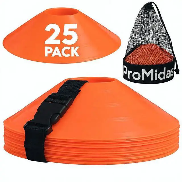 Main image of Disc Soccer Cones for Training Kids with Mesh Bag & Strap - 25/50/100/200 Small Plastic Cone for Sports Training - Flexible Conos for Soccer Practice Equipment, Basketball & Football Drills Equipment