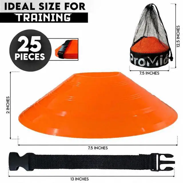 Alt view image 2 of 7 - Disc Soccer Cones for Training Kids with Mesh Bag & Strap - 25/50/100/200 Small Plastic Cone for Sports Training - Flexible Conos for Soccer Practice Equipment, Basketball & Football Drills Equipment