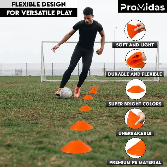 Alt view image 3 of 7 - Disc Soccer Cones for Training Kids with Mesh Bag & Strap - 25/50/100/200 Small Plastic Cone for Sports Training - Flexible Conos for Soccer Practice Equipment, Basketball & Football Drills Equipment