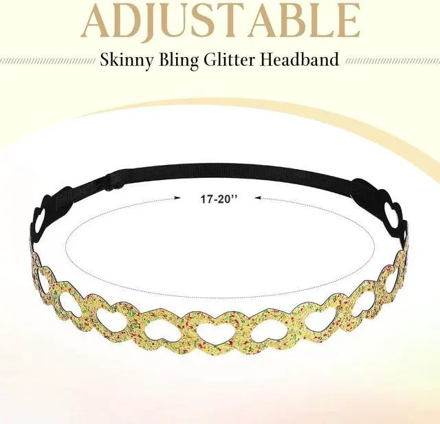 Alt view image 5 of 6 - 10 Pcs Glitter Headbands Girls, Adjustable Non Slip Elastic Sports Hair Bands Softball Sparkly Heart Stretchy Shiny Headband Workout Fashion Hair Accessories for Women Party Favor