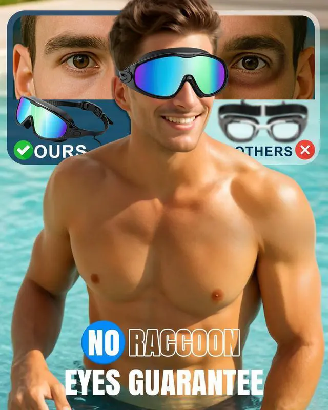Alt view image 2 of 6 - Swim Goggles 2 Pack, Adjustable Wide View Anti Fog&UV Swimming Goggles for Audlt, No Leaking Swim Glasses for Men Women Youth, Aqua & Bright Orange
