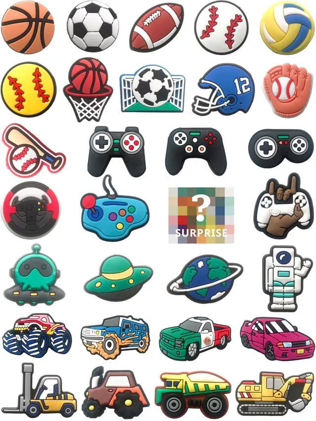 Main image of Sports Car and Video Game Shoe Charms for Boys and Girls : 30 PCS Decoration Pins for Clogs - Shoe Accessories - Party Favors & Holiday Gifts