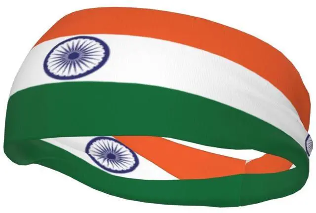 Main image of India Flag Sports Sweatband, Non-Slip Moisture-Wicking Athletic Headband for Running, Yoga, Gym Workout
