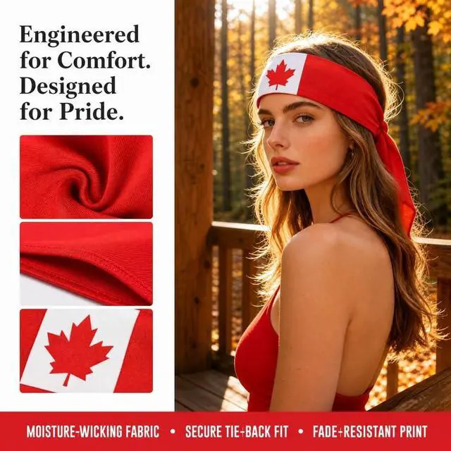 Alt view image 3 of 7 - Canadian Flag Headband for Men and Women - Patriotic Tie Bandana Sweatband for Canada Day, Sports, Running & Party Costume Accessories