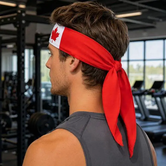 Alt view image 6 of 7 - Canadian Flag Headband for Men and Women - Patriotic Tie Bandana Sweatband for Canada Day, Sports, Running & Party Costume Accessories