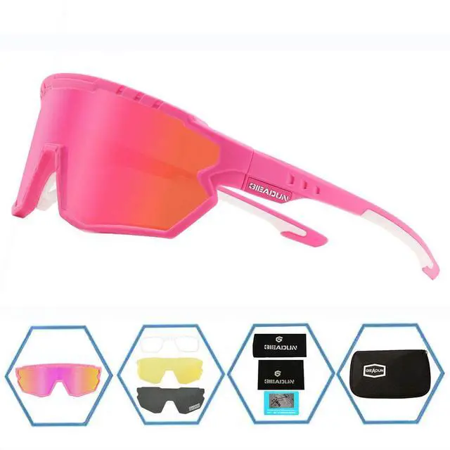 Alt view image 2 of 7 - Sports Sunglasses Cycling Glasses Baseball Sunglasses Pink Polarized Glasses with 3 lenses,Fishing,Ski Running Golf (Pink, Large)