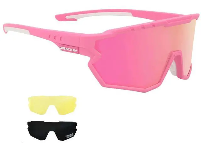 Main image of Sports Sunglasses Cycling Glasses Baseball Sunglasses Pink Polarized Glasses with 3 lenses,Fishing,Ski Running Golf (Pink, Large)
