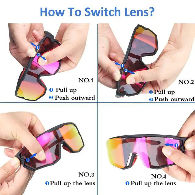Alt view image 5 of 7 - Sports Sunglasses Cycling Glasses Baseball Sunglasses Pink Polarized Glasses with 3 lenses,Fishing,Ski Running Golf (Pink, Large)
